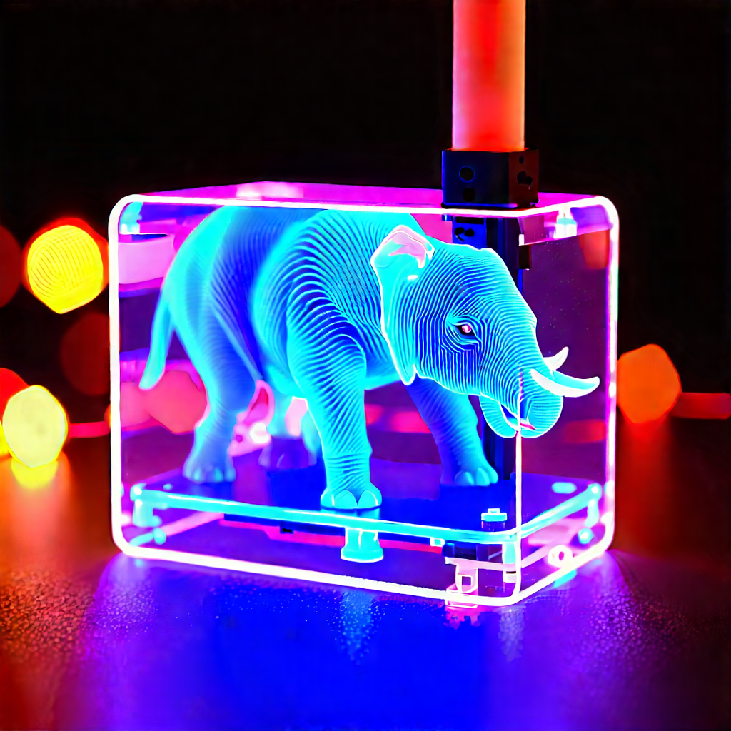 3d Printer With Neon Accents With Blue Elephant