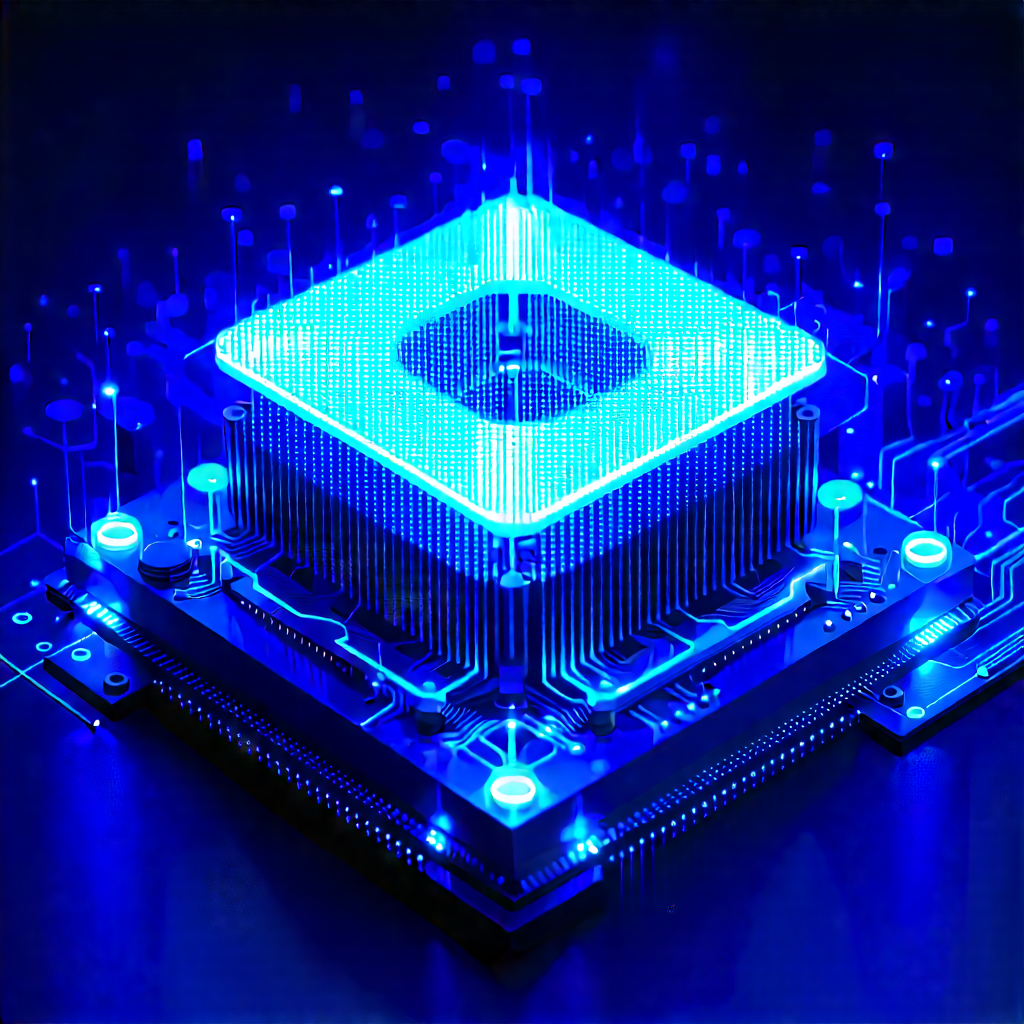 Quantum computer with blue light glow