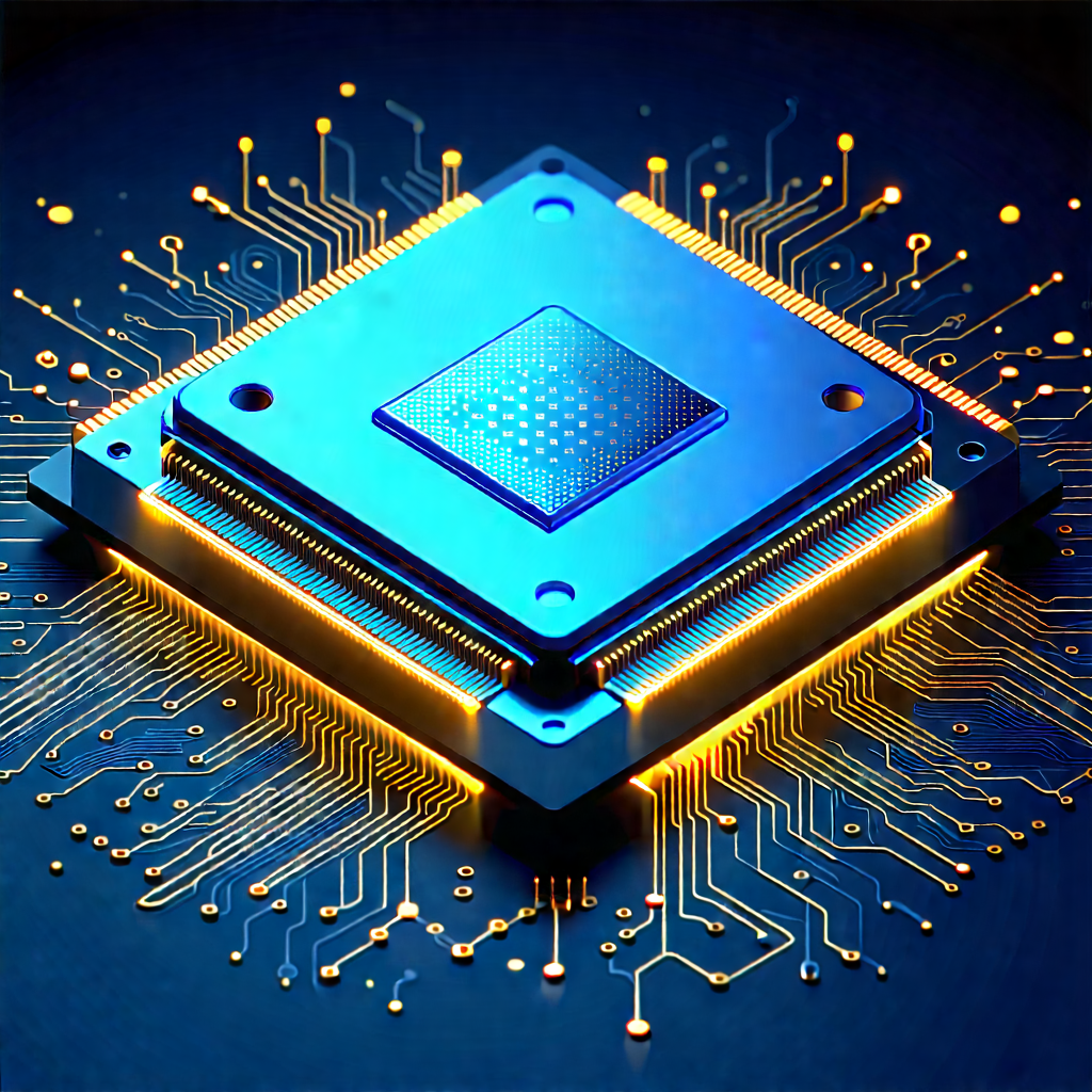 Microchip With Data Streams With Blue Square