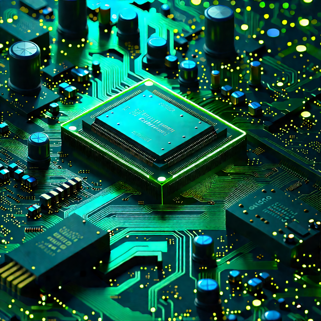 Circuit Board With Digital Particles With Close-up Computer