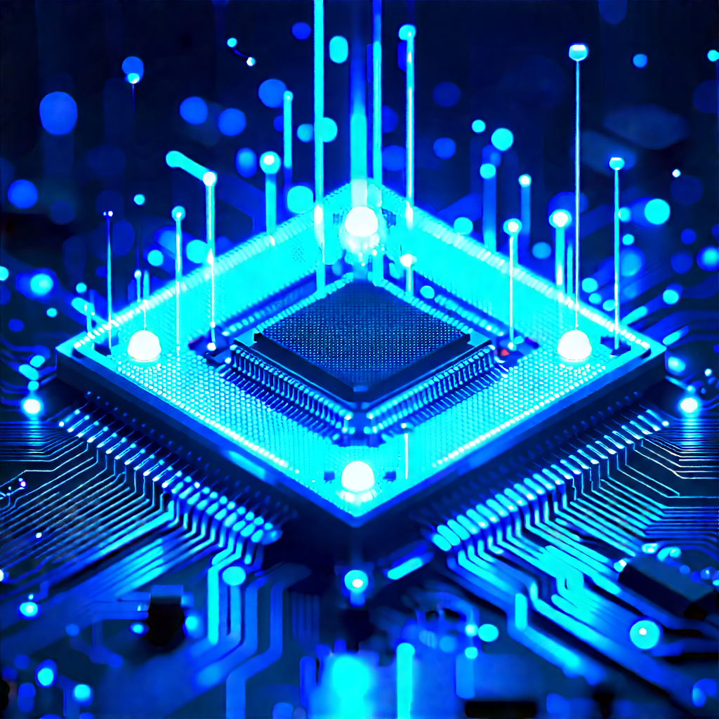 Microchip with blue light glow