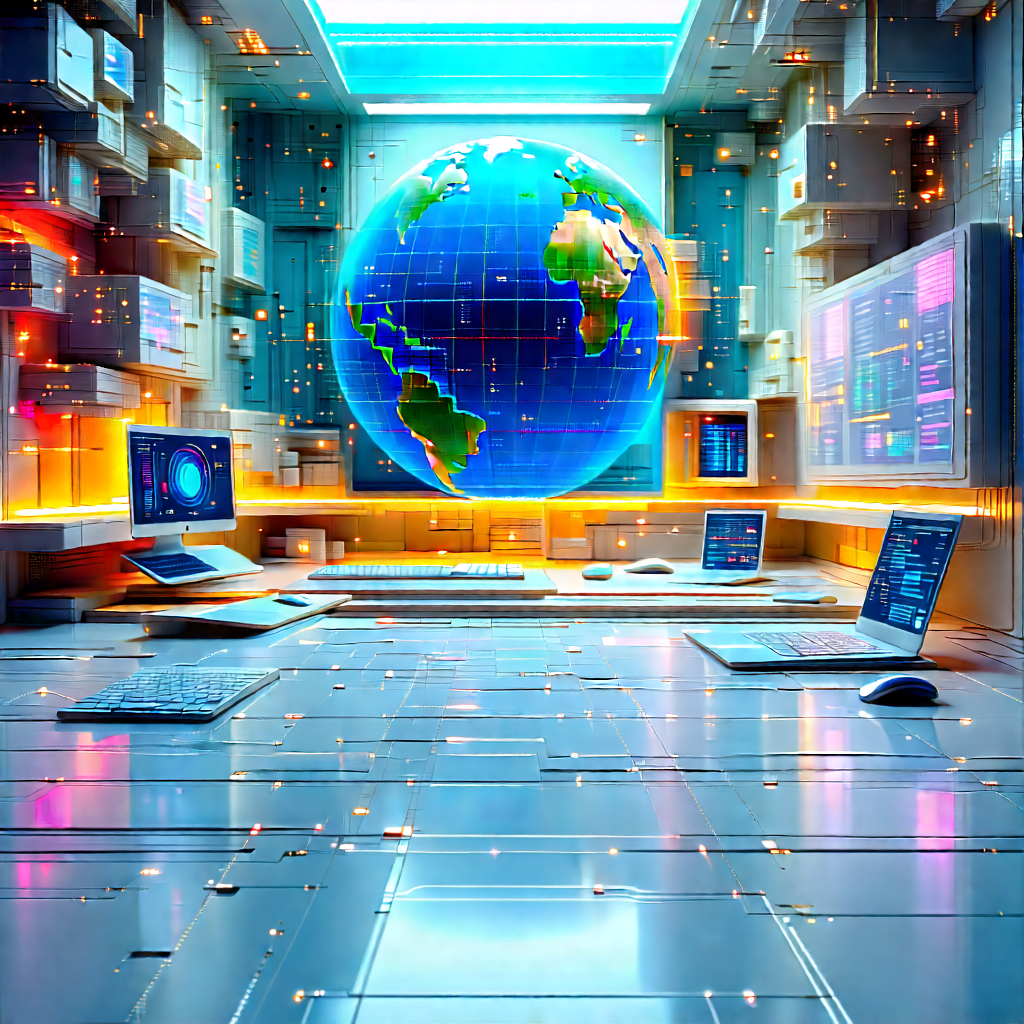Futuristic (digital:1.42) Workspace With Image, There