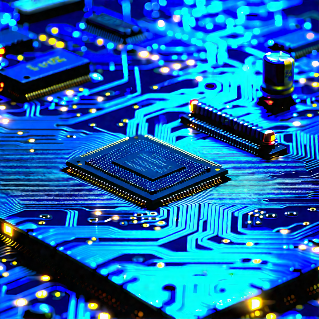 Circuit board with blue light (glow:1.23)
