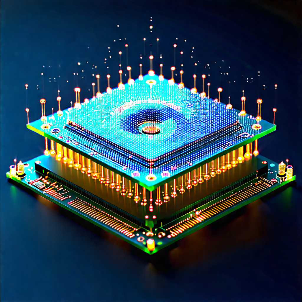 Quantum Computer With Digital Particles With Close-up Computer