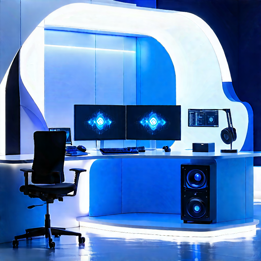 (futuristic:1.13) (digital:1.37) Workspace With Modern Computer