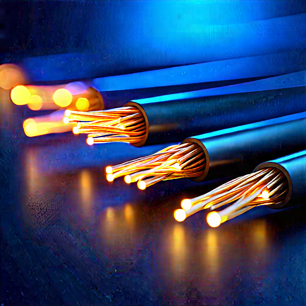 Close-up Of Fiber Optic Cables With Three Brightly