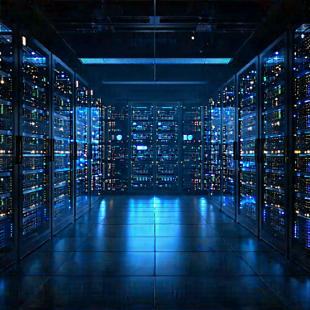 Server rack with (digital:1.11) particles