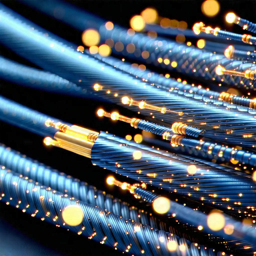 Close-up Of Fiber Optic Cables With Close-up Blue