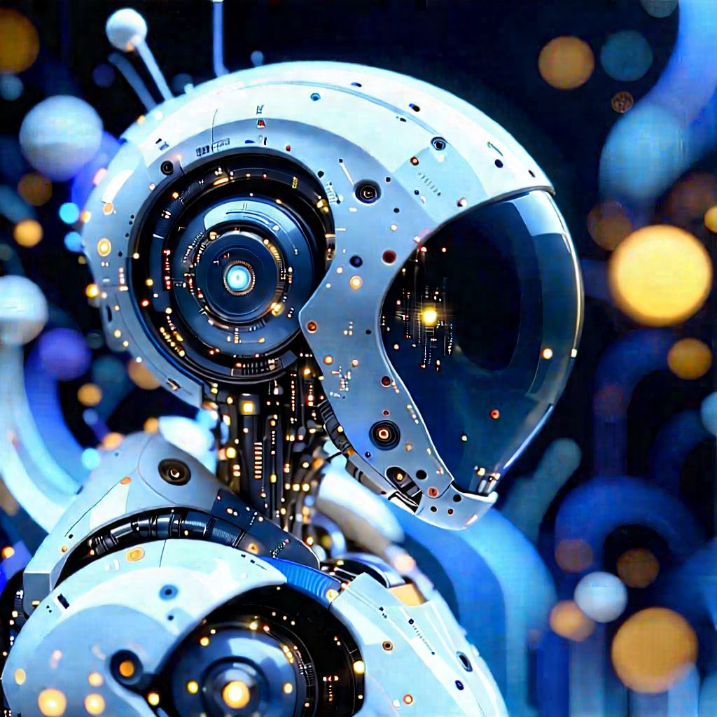 Robot With Digital Particles With Futuristic Robot