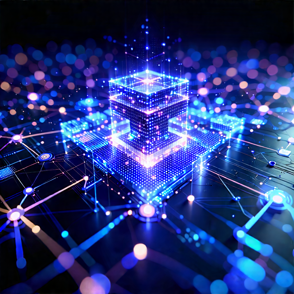 Blockchain Network Visualization With Blue Purple