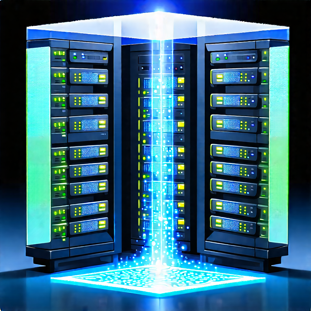 Server Rack With Holographic Projection With Large Computer