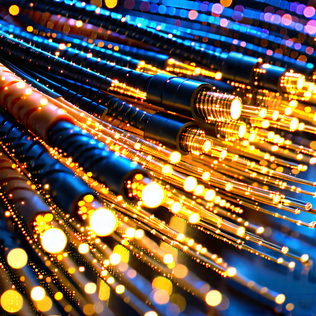 Close-up Of Fiber Optic Cables With Close-up Large