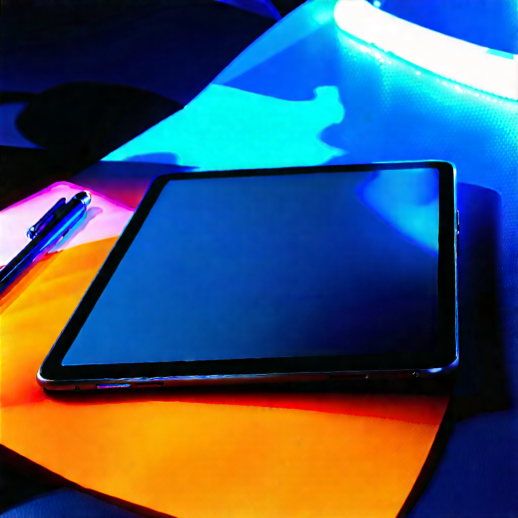 Tablet with glowing screen