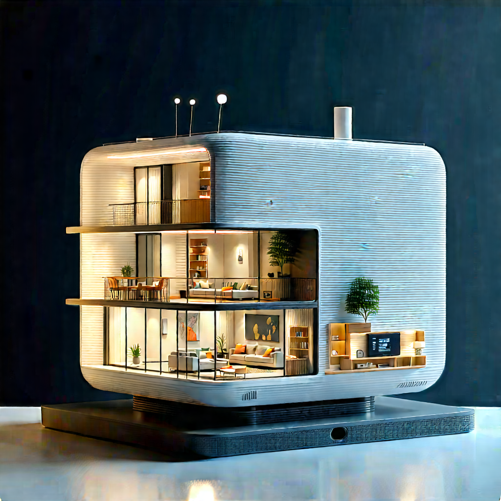 Smart Home Device With Digital Artwork With Model House