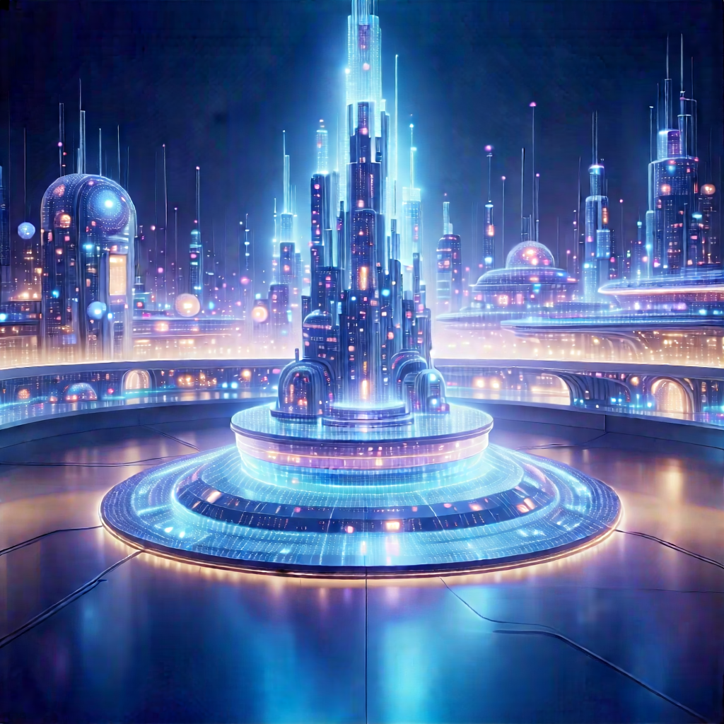 (futuristic:1.21) Tech Startup Office With Futuristic City,