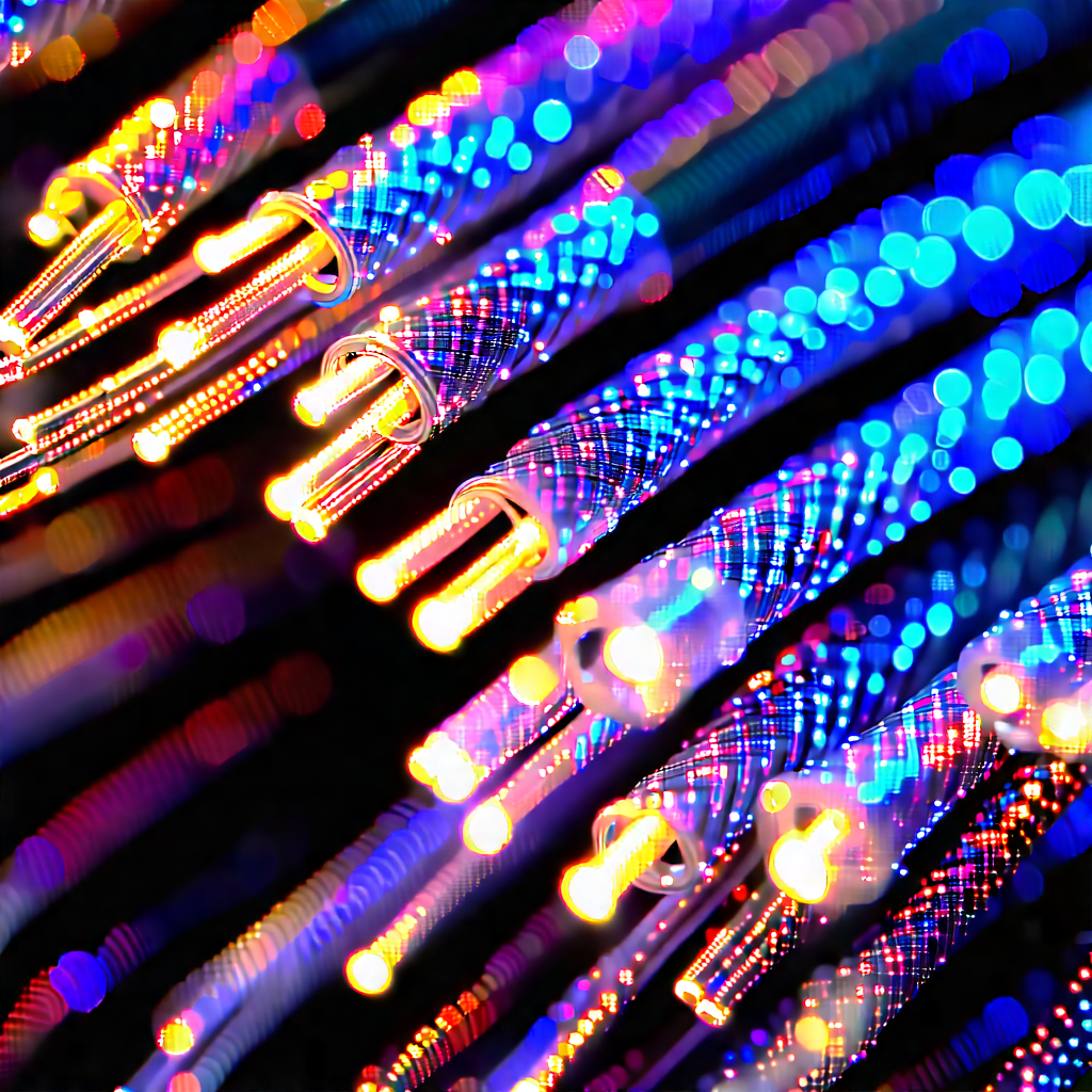 Close-up Of Fiber Optic Cables With Bundle Colorful
