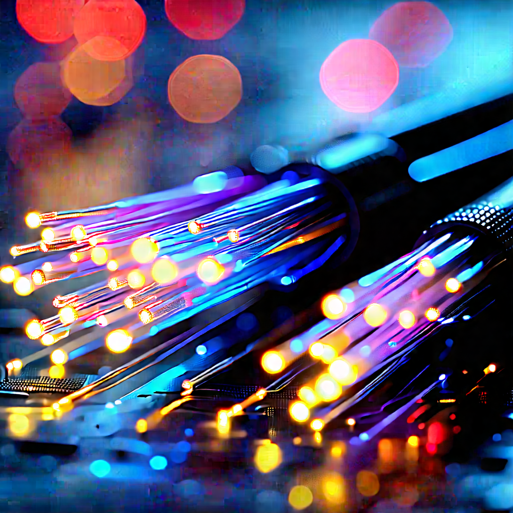 Close-up Of Fiber Optic Cables With Close-up Bunch