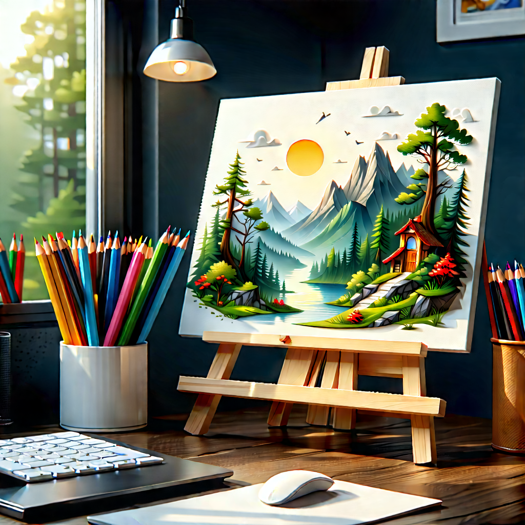 Educational Technology In Tech Office With Painting Mountainous