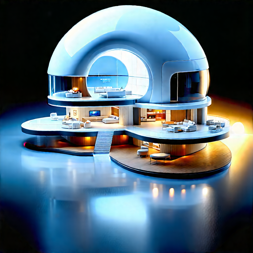 (futuristic:1.34) Smart Home With Futuristic, Round,