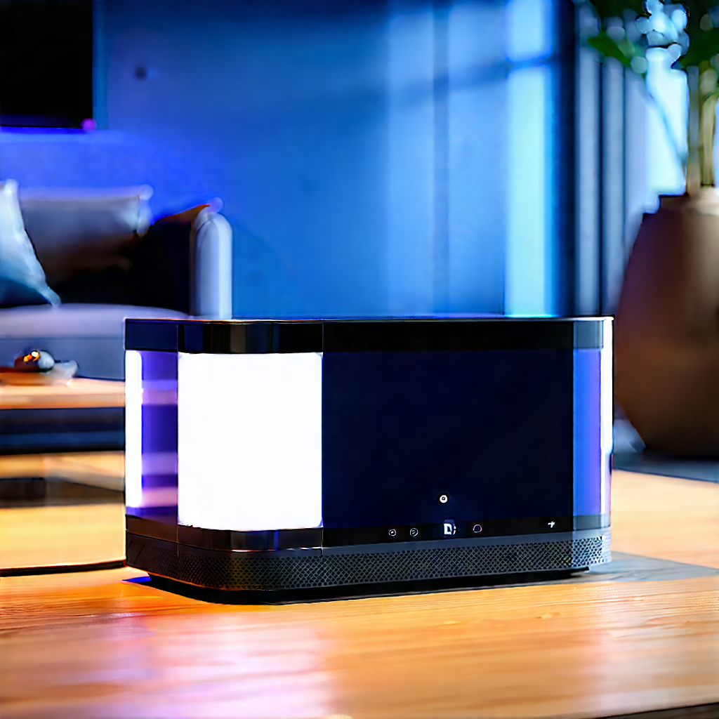 Smart Home Device With Holographic Display With Black Blue