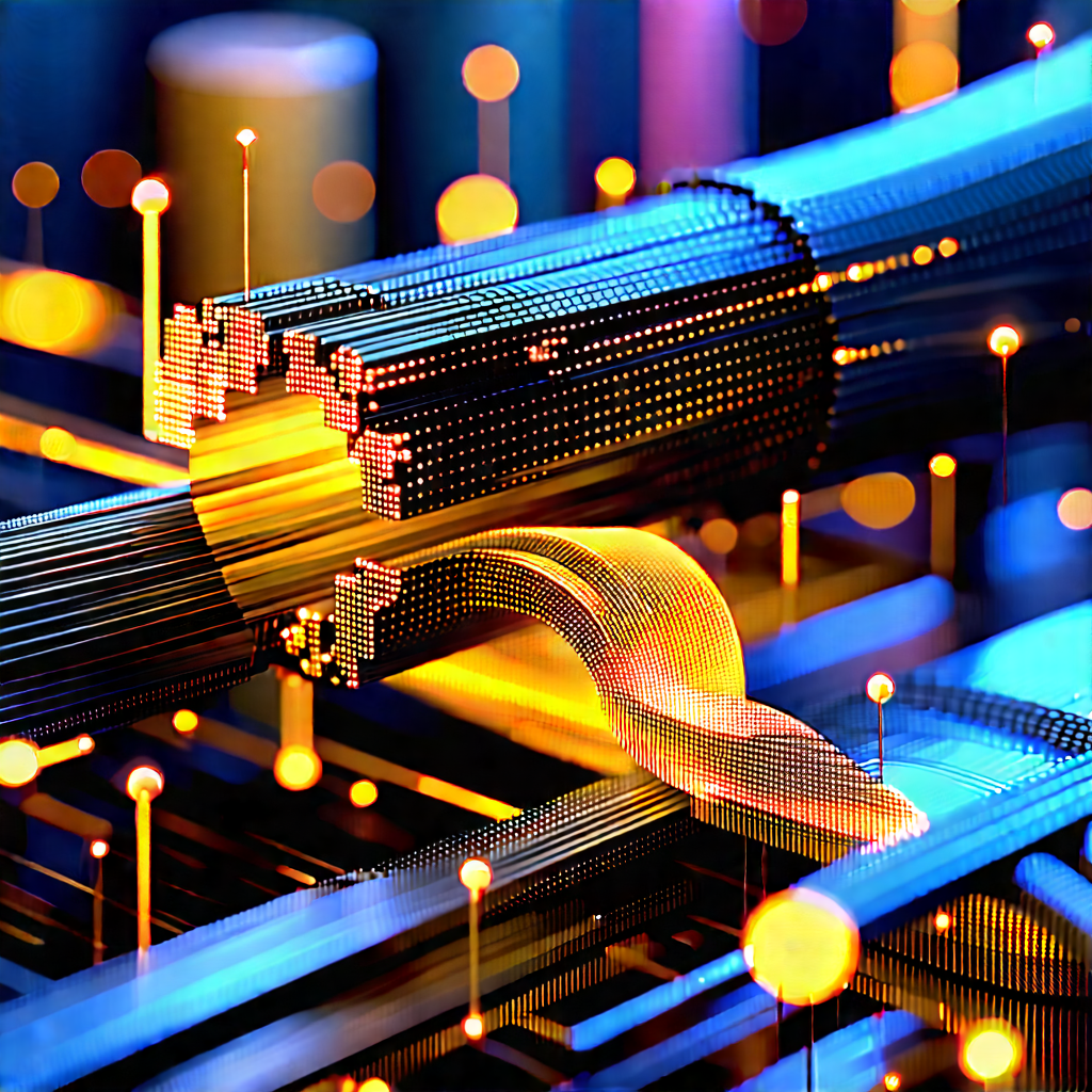 Close-up Of Fiber Optic Cables With Close-up Computer