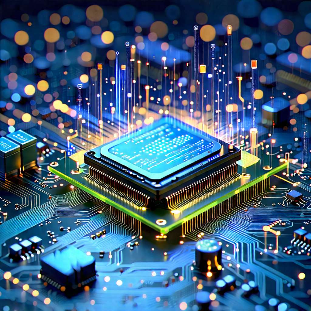 Circuit Board With Data Streams With Close-up Computer