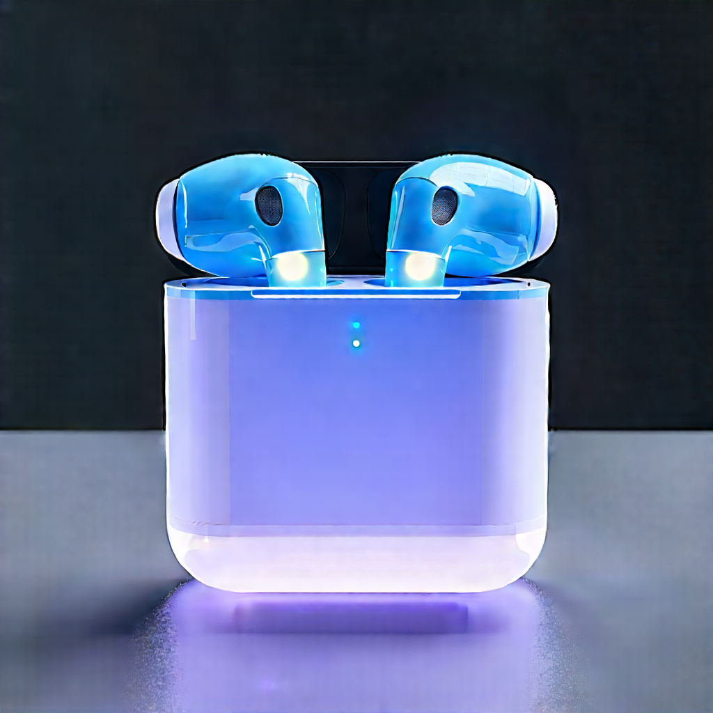 Wireless Earbuds With Holographic Display With Pair Blue