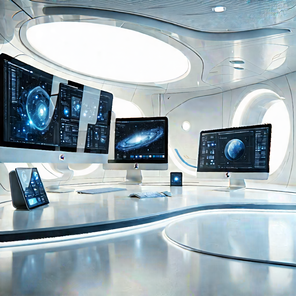Futuristic Digital Workspace With Image, There