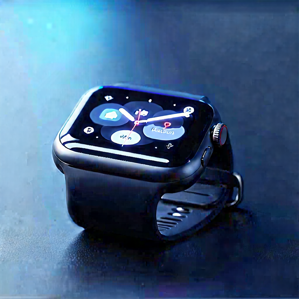 Smart Watch With Glowing Screen With Black Apple
