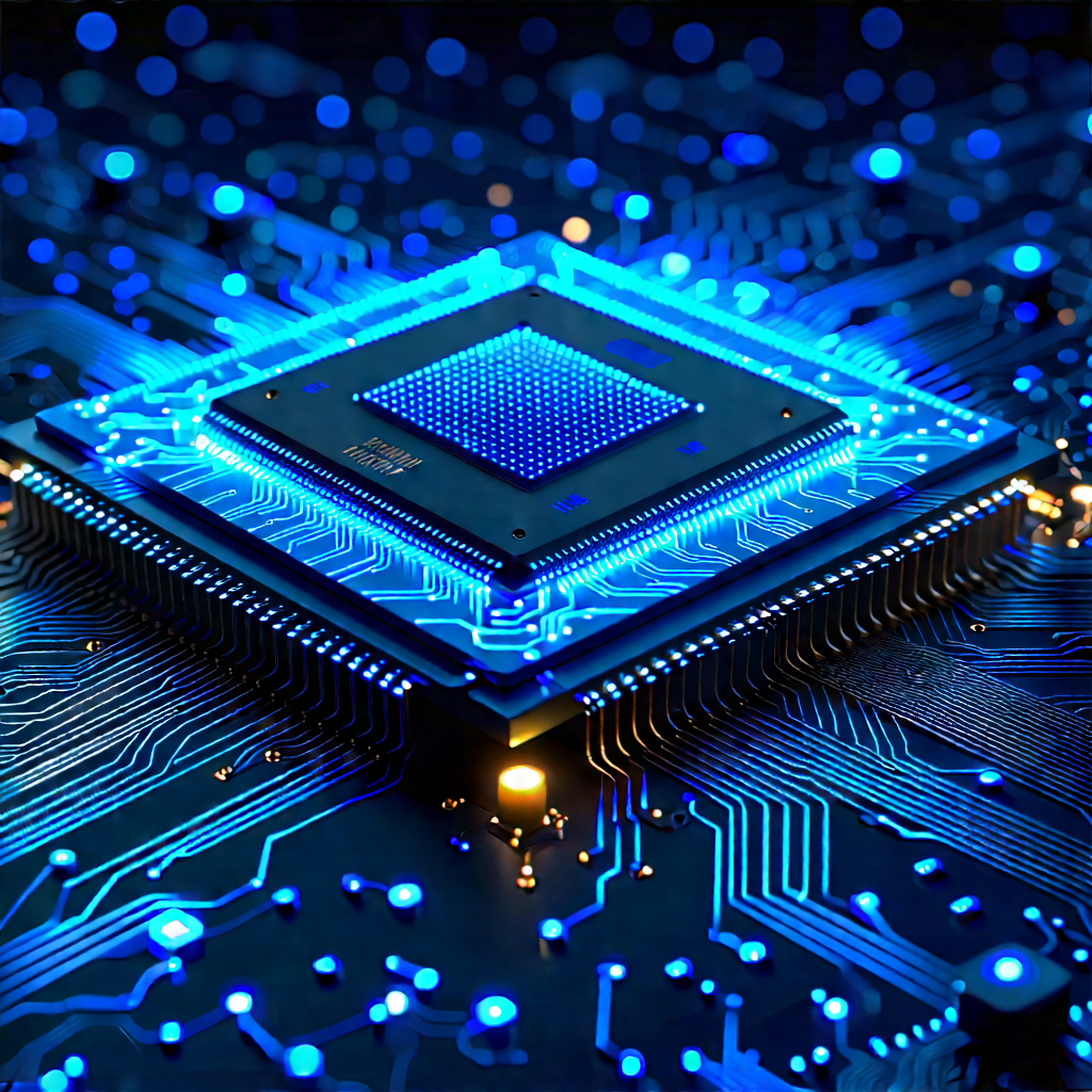 Microchip With Data Streams With Close-up Computer