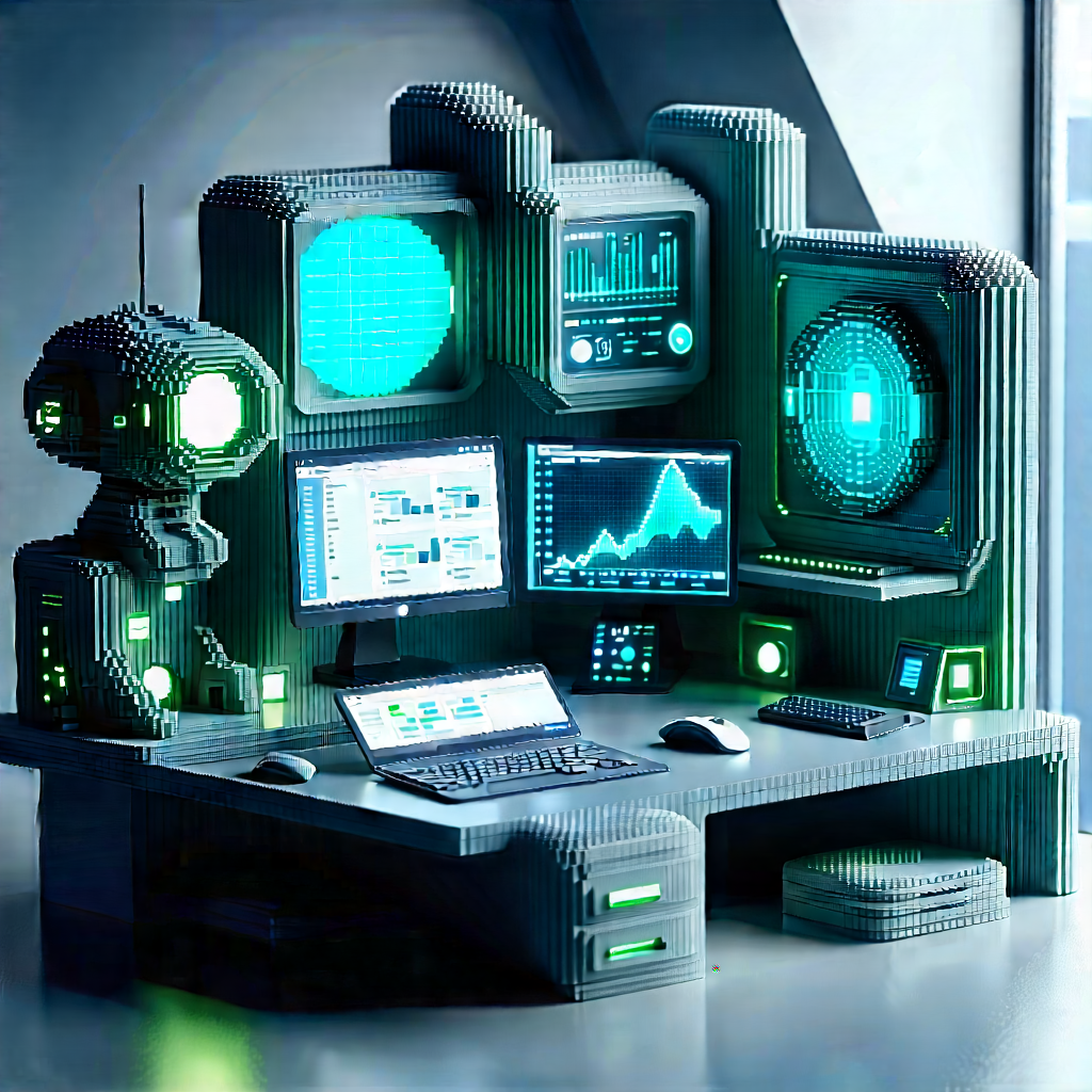 Futuristic Digital Workspace With Computer Desk