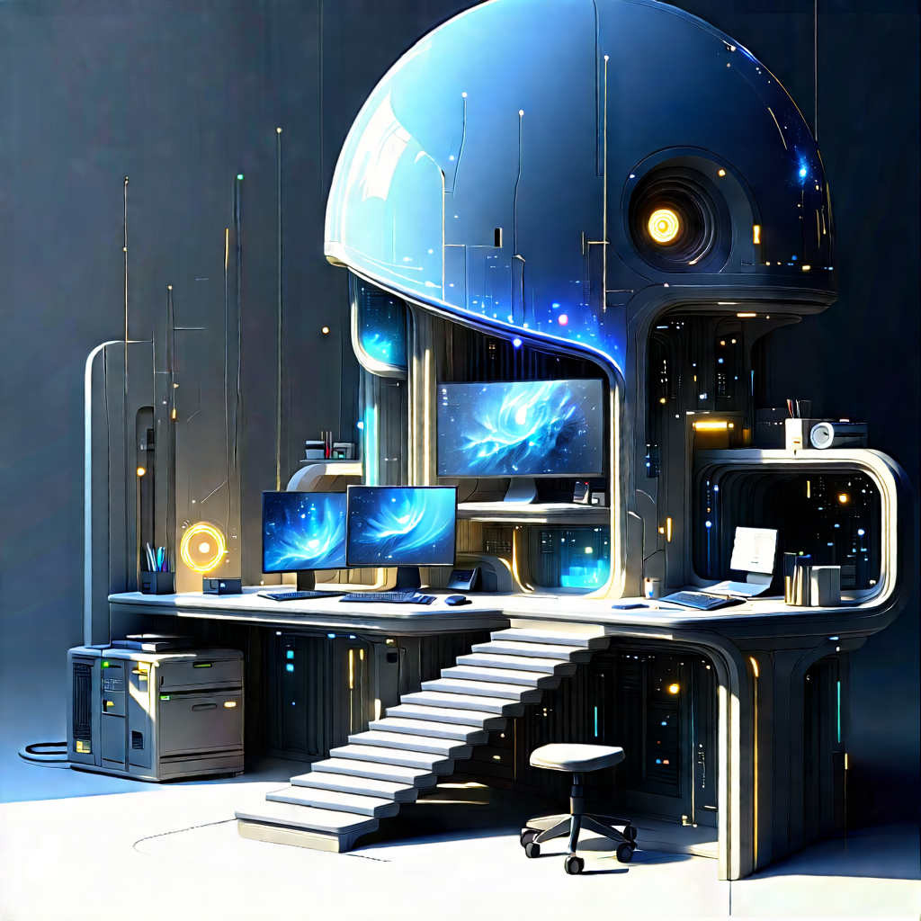 (futuristic:1.5) Digital Workspace With Image, There