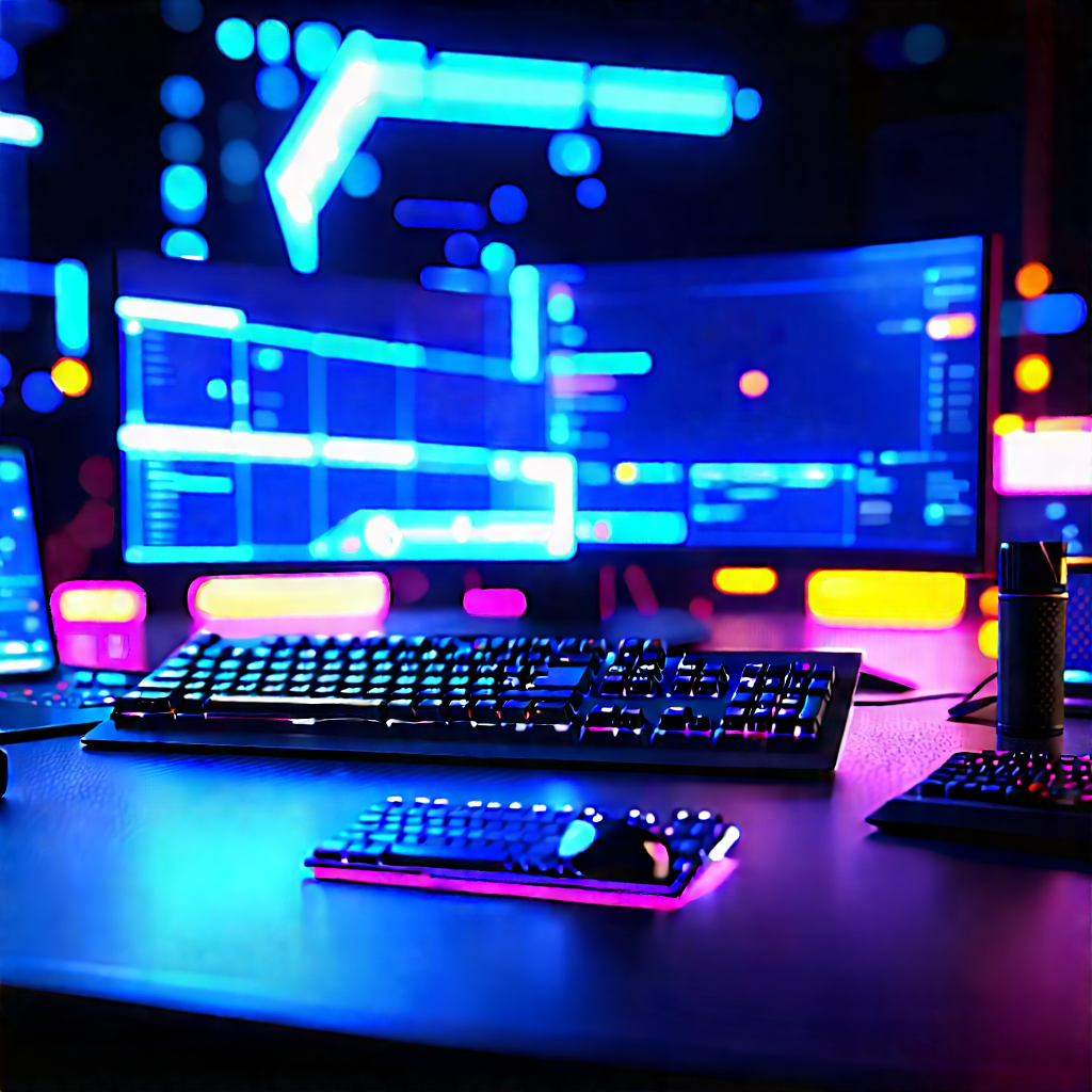 Futuristic Digital Workspace With Desk Keyboard
