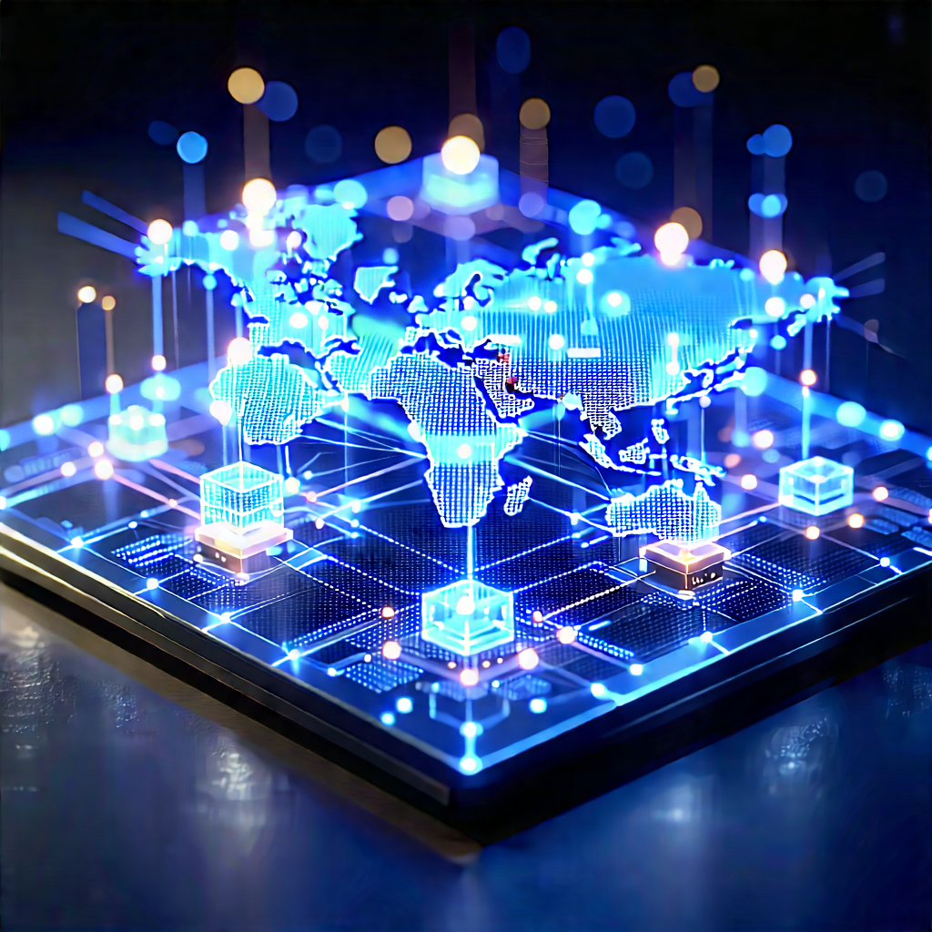 Blockchain Network Visualization With Blue Globe