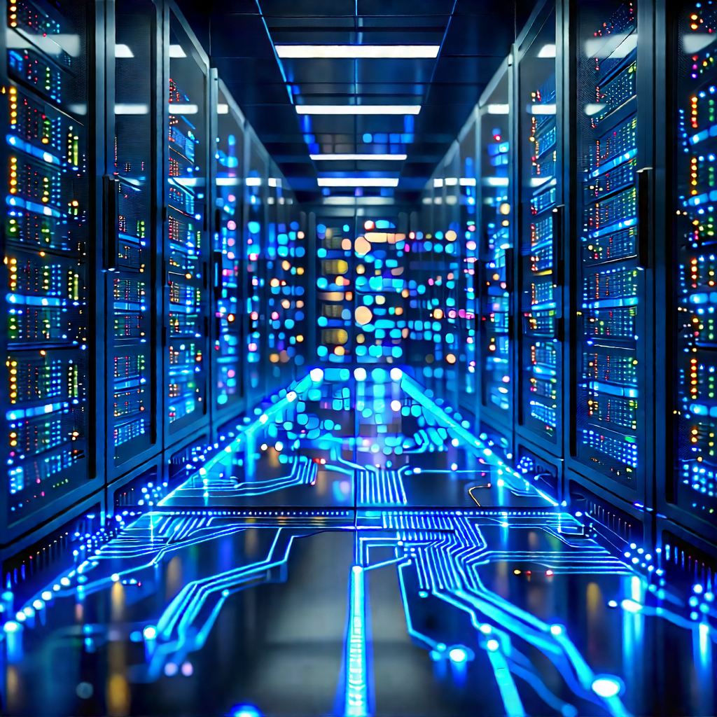 Server Rack With Data Streams With Image, There
