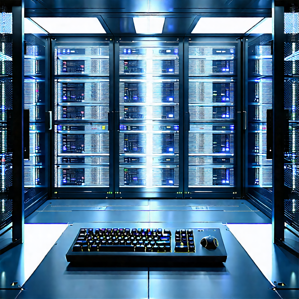 Futuristic Server Room With Computer Keyboard