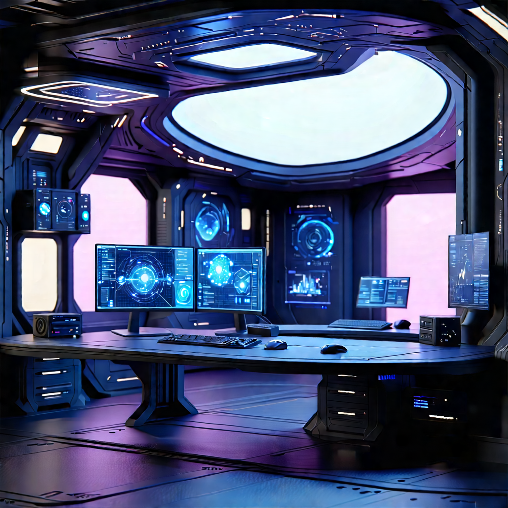 (futuristic:1.47) Digital Workspace With Image, There