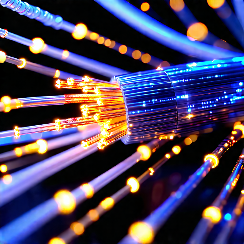 Close-up Of Fiber Optic Cables With Close-up Blue