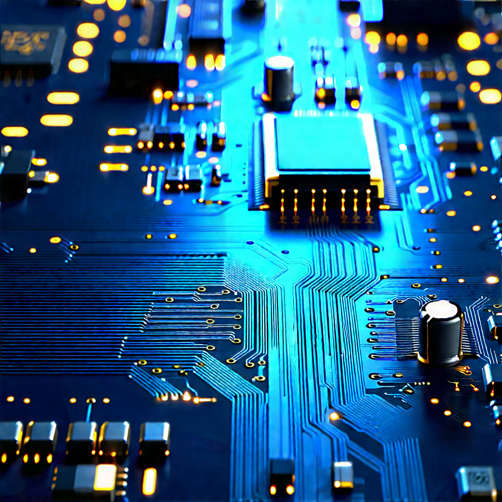 Circuit board with blue light (glow:1.16)