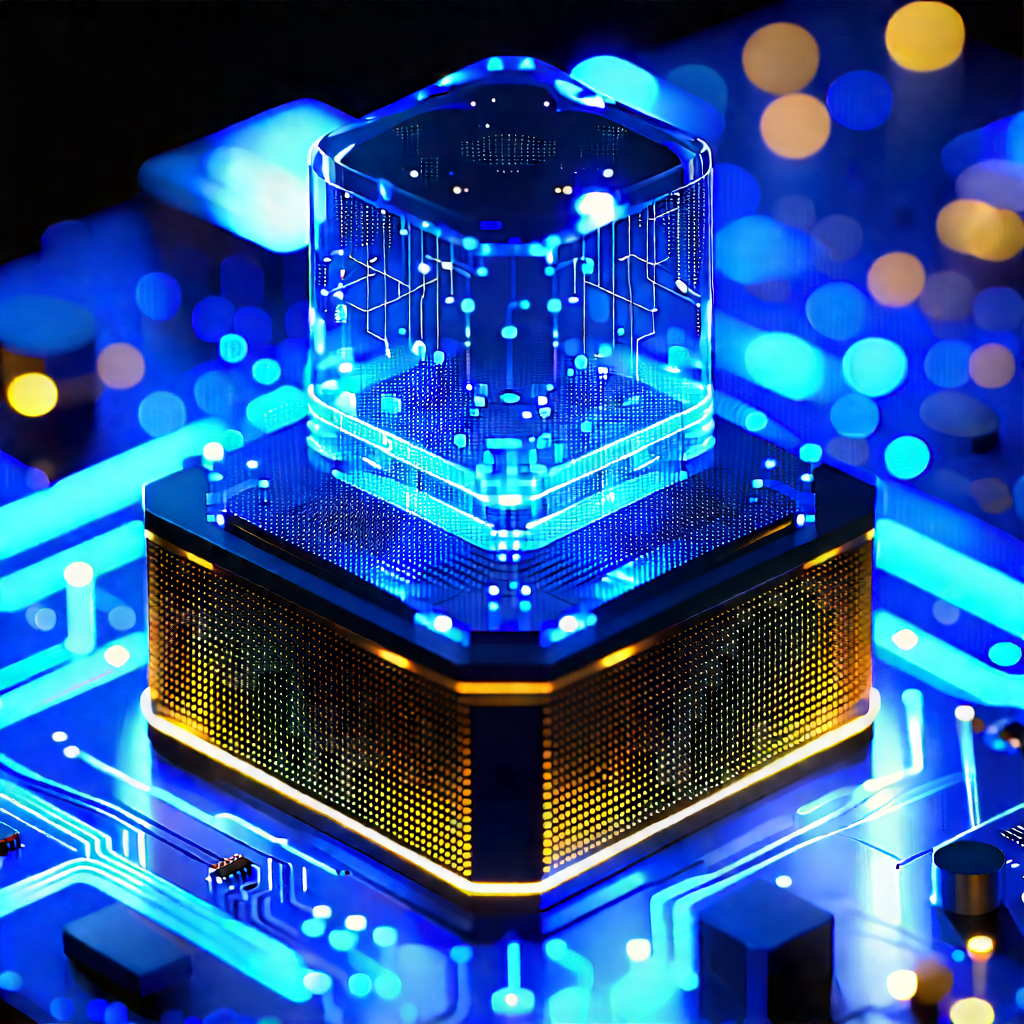 Quantum computer with blue light glow