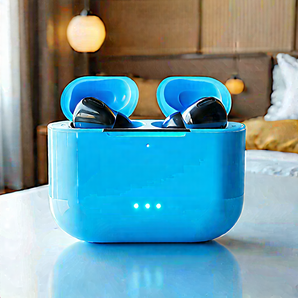 Wireless Earbuds With Glowing Screen With Blue Case