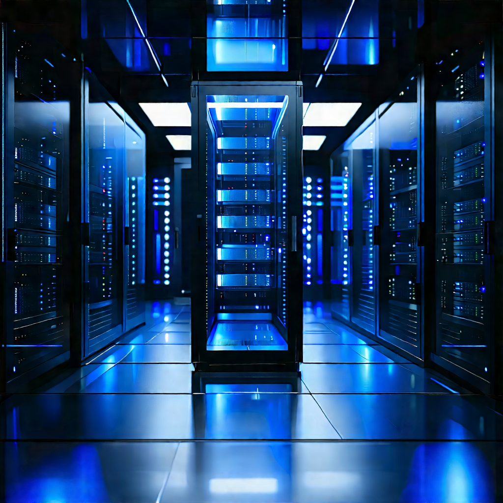 Server rack with blue light (glow:1.15)
