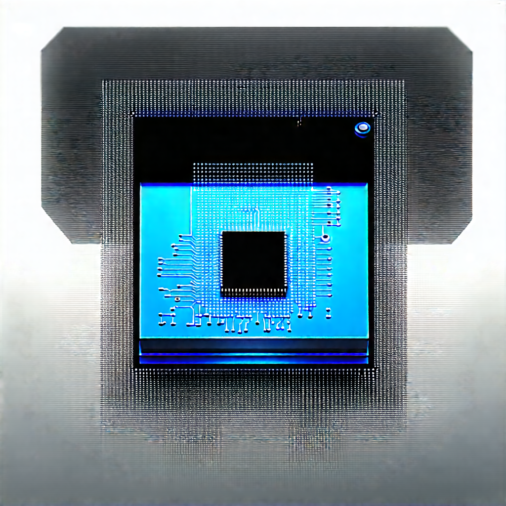 Microchip With Digital Particles With Blue Square