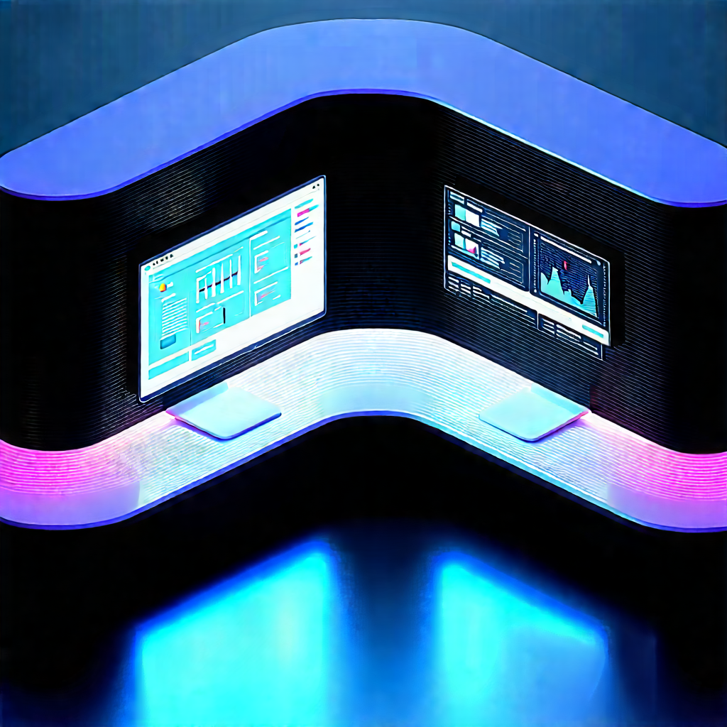 Futuristic (digital:1.35) Workspace With Computer Monitor