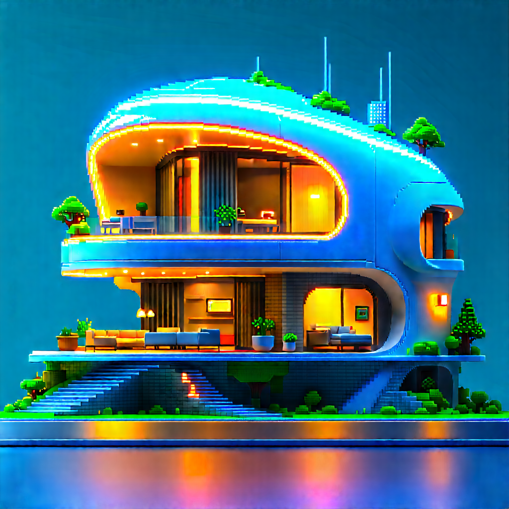 (futuristic:1.4) Smart Home With Futuristic Building