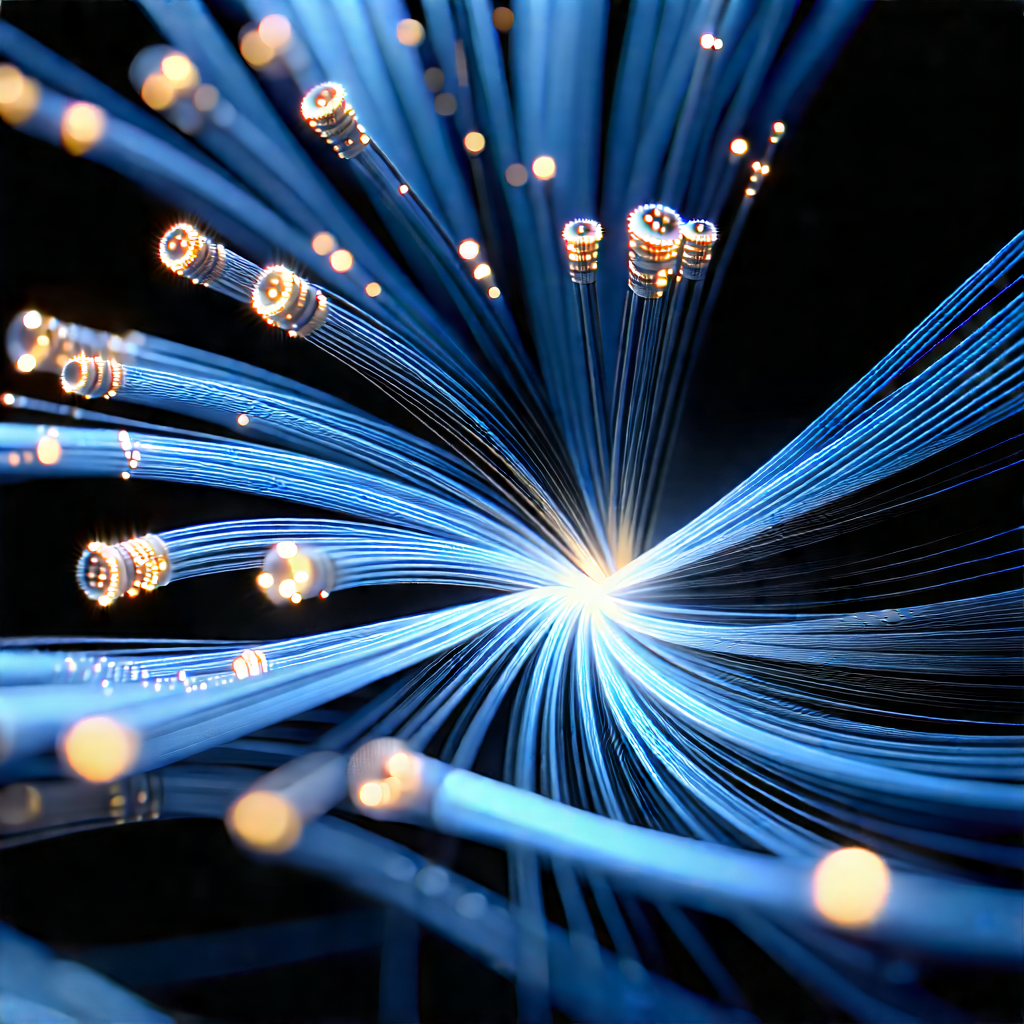 Close-up Of Fiber Optic Cables With Close-up Blue