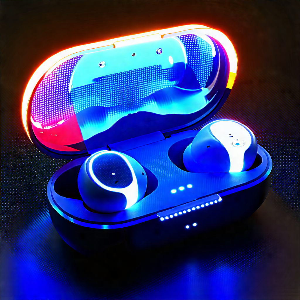 Wireless Earbuds With Glowing Screen With Pair Blue