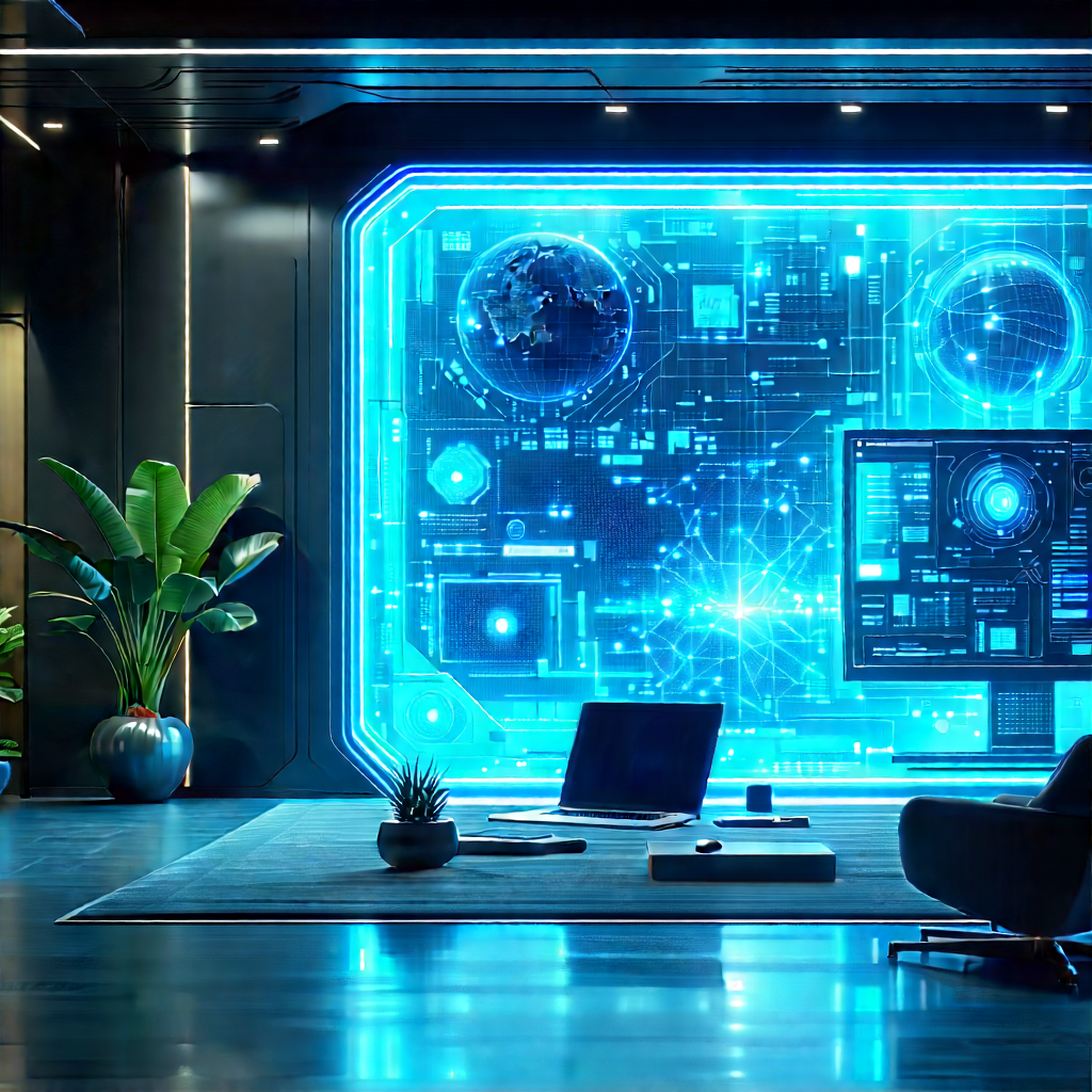(futuristic:1.26) Tech Startup Office With Image, There