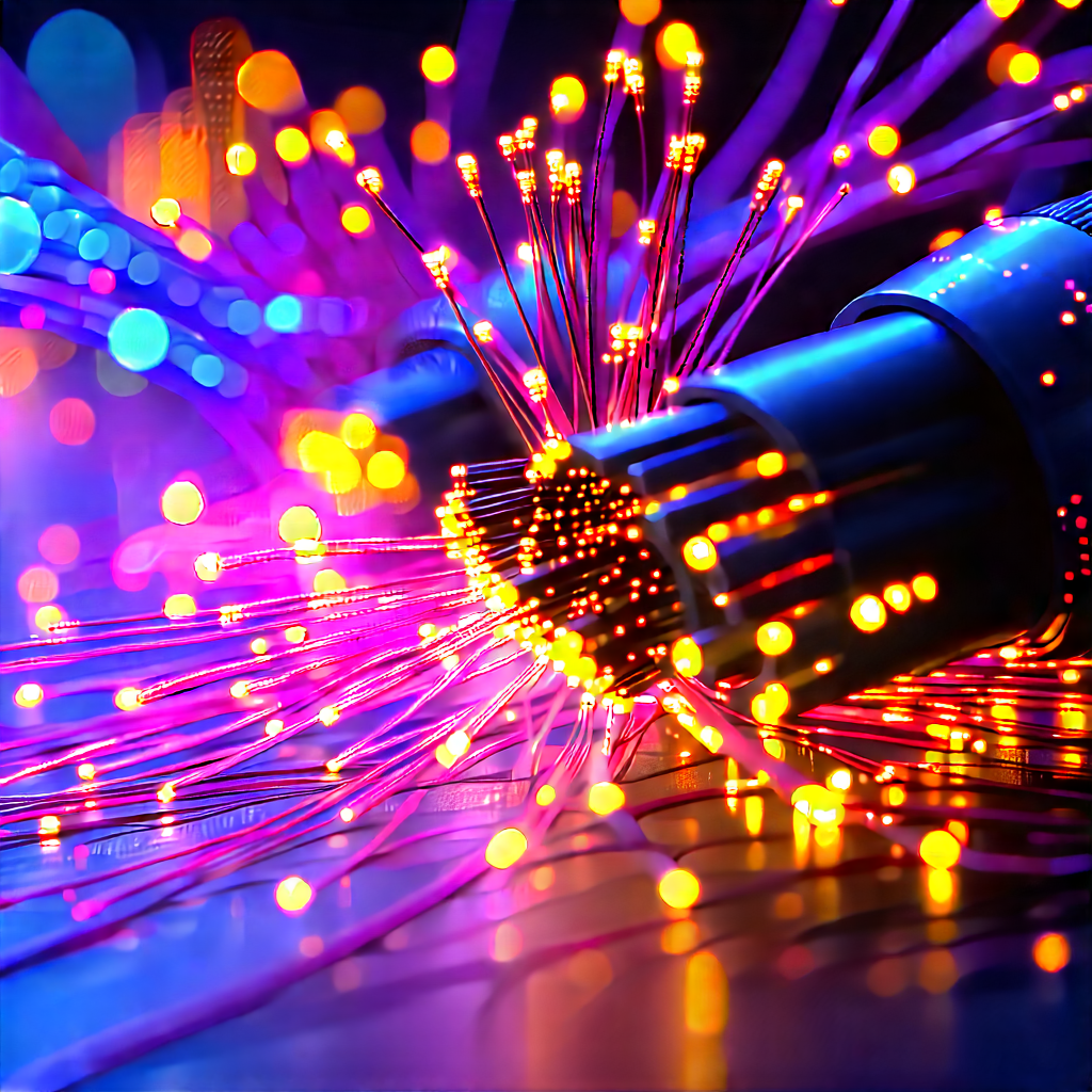 Close-up of fiber optic cables