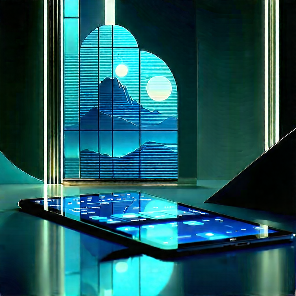 Tablet With Glowing Screen With Black White